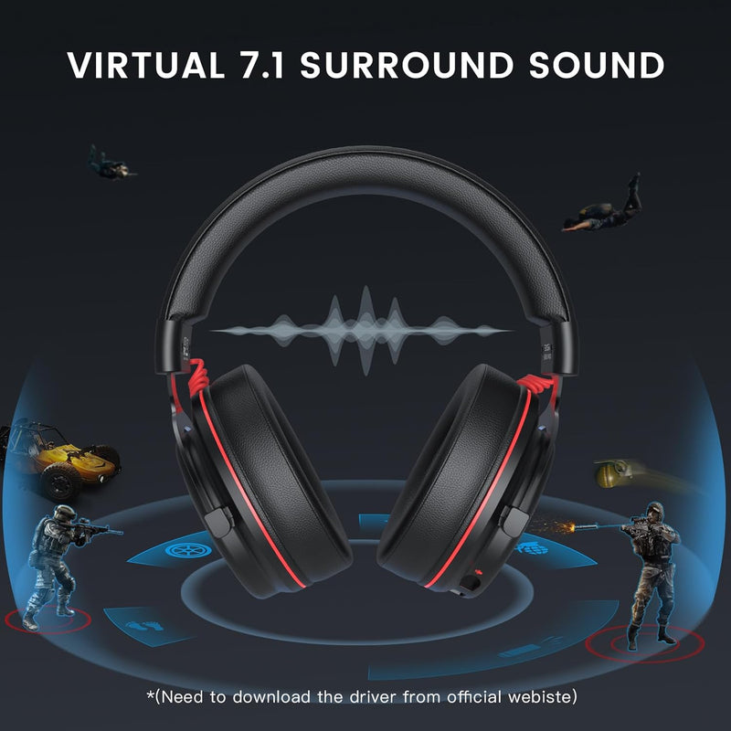 EKSA E900 Pro USB Gaming Headset for PC - Computer Headset with Detachable Noise Cancelling Mic, 7.1 Surround Sound, 50MM Driver - Headphones with Microphone for PS4/PS5, Xbox One, Laptop, Office