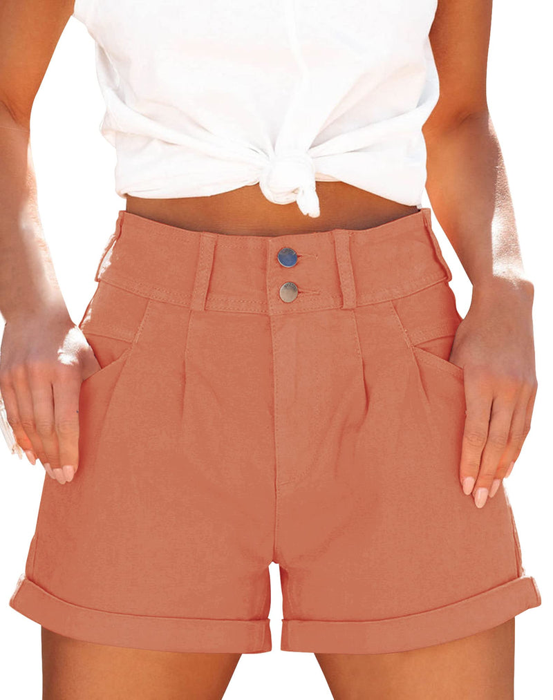 Womens Relaxed Fit Casual High Waist Pocketed Denim Shorts
