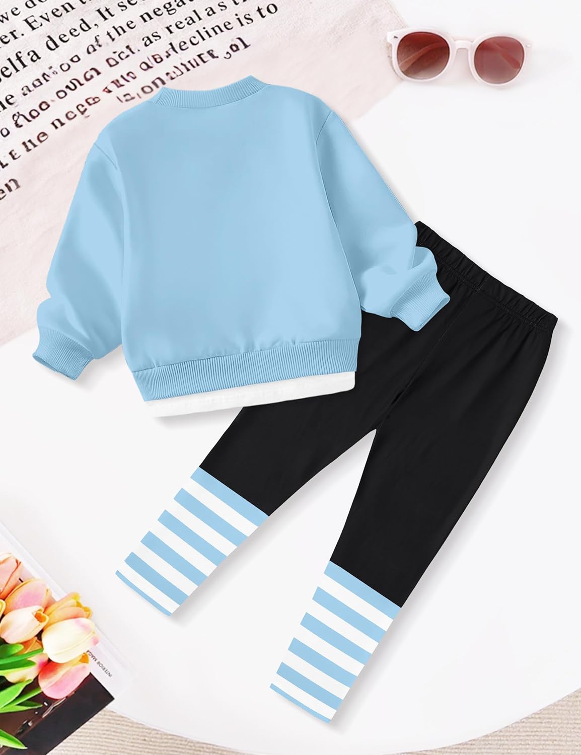 NAPU Little Girls Clothes 2Pcs Girls Outfits Pullover Sweatsuit Patchwork Striped Leggings Pants Set Fall Winter Clothes 2-8Y