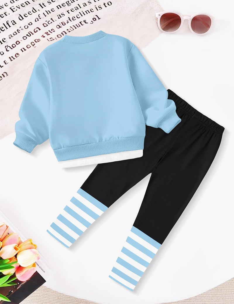NAPU Little Girls Clothes 2Pcs Girls Outfits Pullover Sweatsuit Patchwork Striped Leggings Pants Set Fall Winter Clothes 2-8Y