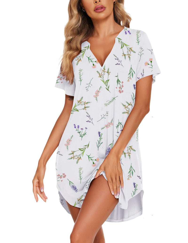 Ekouaer Women V Neck Button Down Nightgown-77