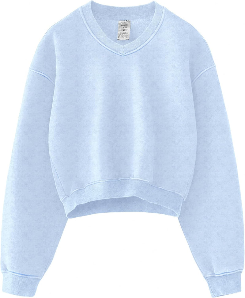 Hatant Sweatshirt for Women Acid Wash Athletic Hoodie Heritage Fleece V-neck Long Sleeve Hoodie Fleece Women Sweatshirt-49