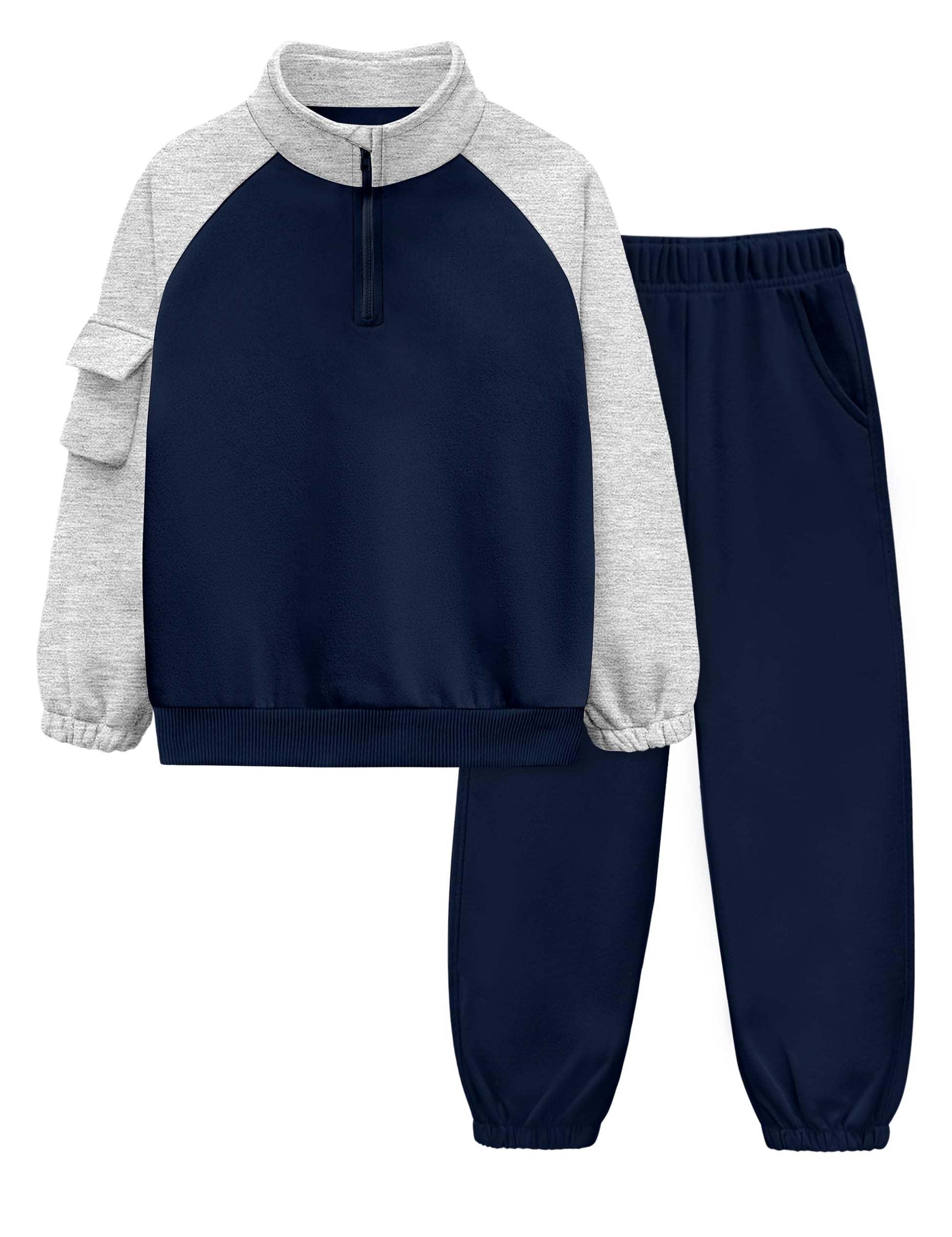 ADIRUN Boys Clothes Quarter Zip Long Sleeve with Pocket Sweatshirt Pants 2Pcs Color Block Fall Winter Outfits Set 6-12T