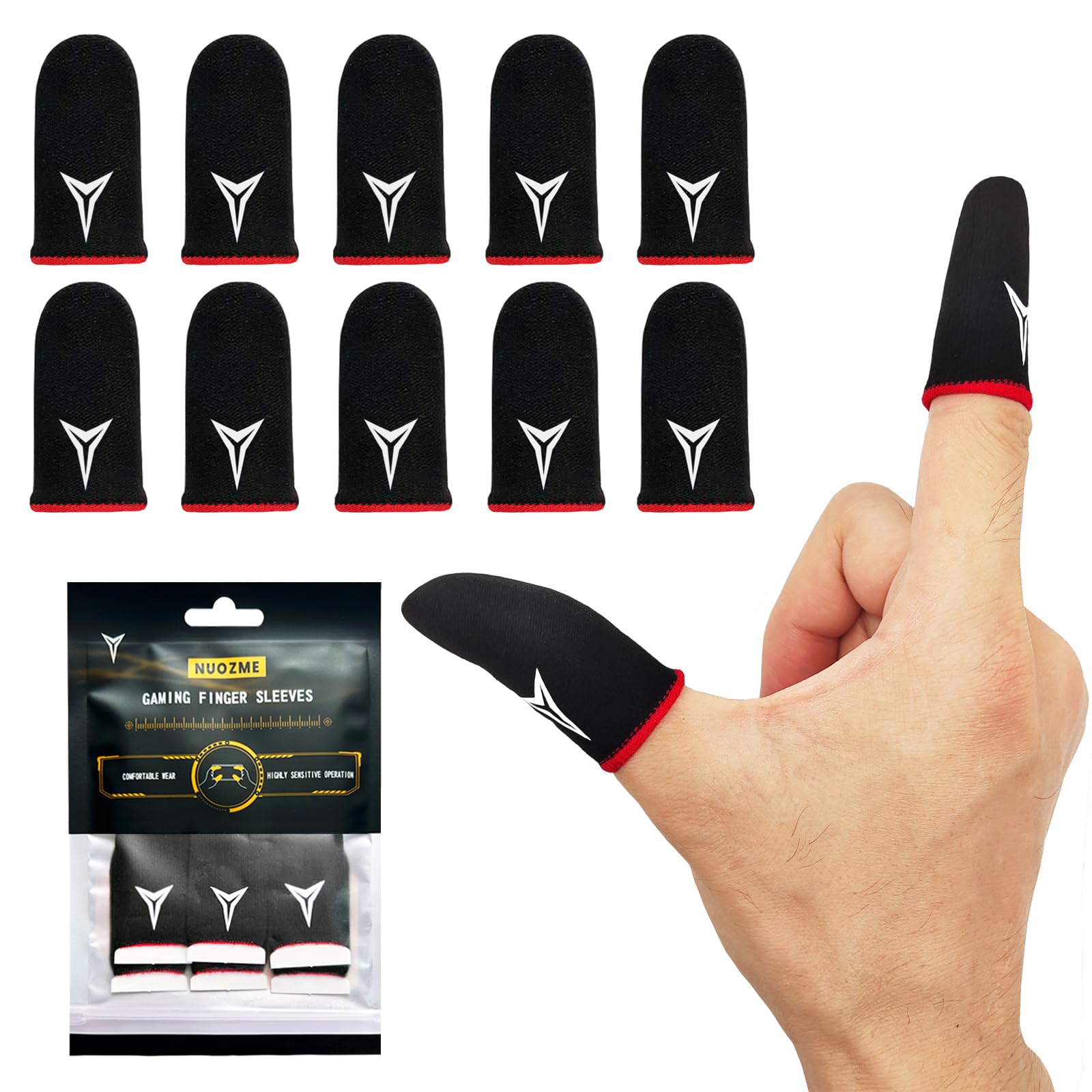 6 Pack Mobile Phone Gaming Finger Sleeves, Nuozme Finger Sleeves Compatible with All Touchscreen Devices, 0.15mm Superconducting Nanofibers, Smooth Feel, Anti-Sweat, Extremely Thin, Red Edge