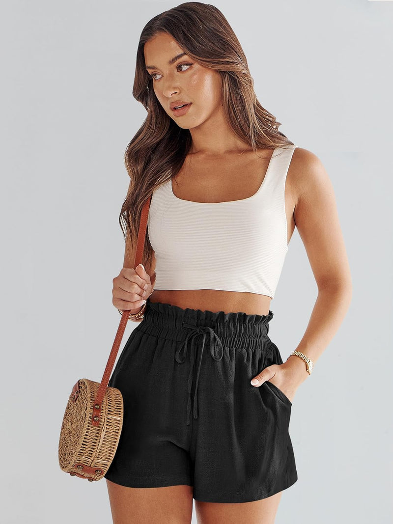 ANRABESS Linen Shorts for Women Summer Casual Wide Leg Loose High Waist Drawstring Dressy Shorts 2026 Beach Vacation Clothes