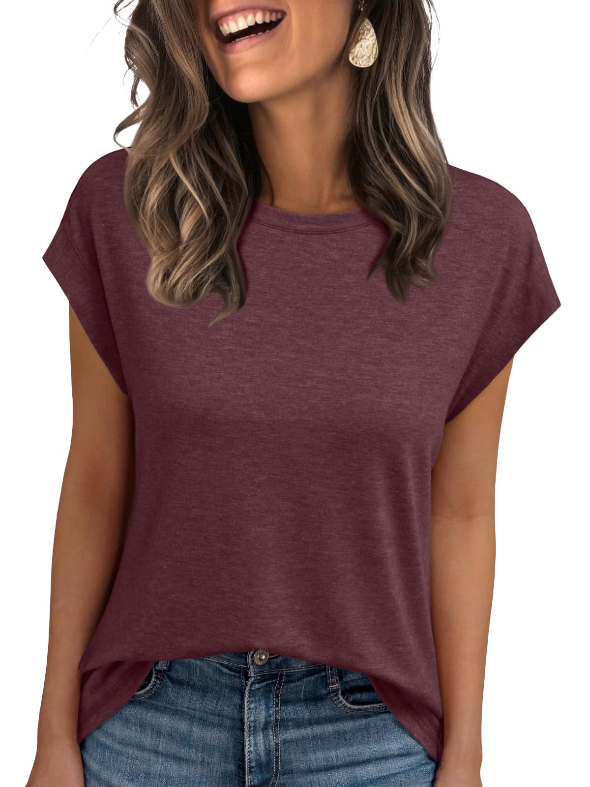 AUTOMET Women's Cap Sleeve Tops for Summer - Soft Stretchy Versatile Shirts for Office Casual Date Everyday Wear