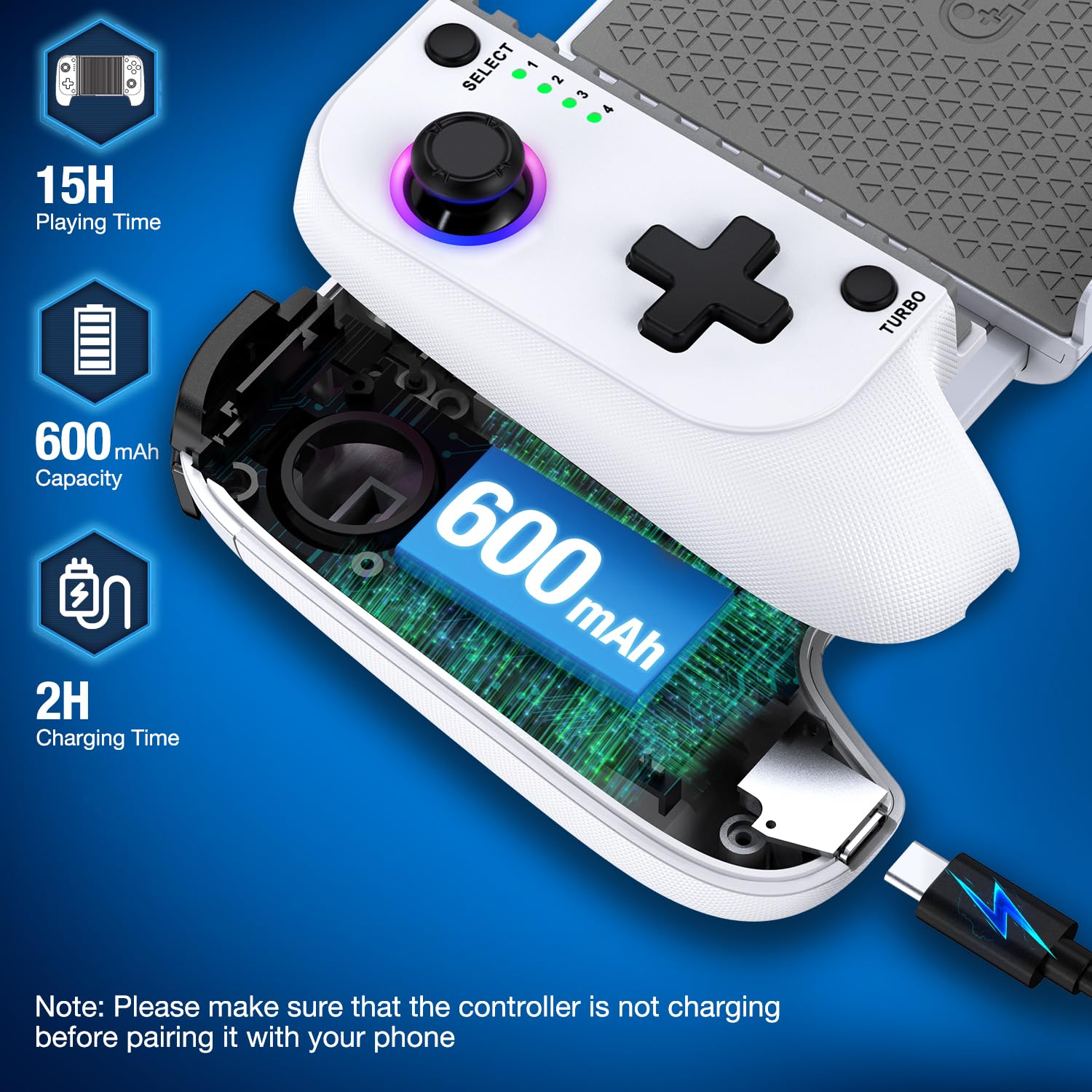 Mocagen MC1 Phone Controller for iPhone/Android Support Phone Case, Hall Effect Joysticks, Wireless Mobile Gaming Controller with 8-Color RGB Lighting, Turbo, Triggers, KeyLinker App