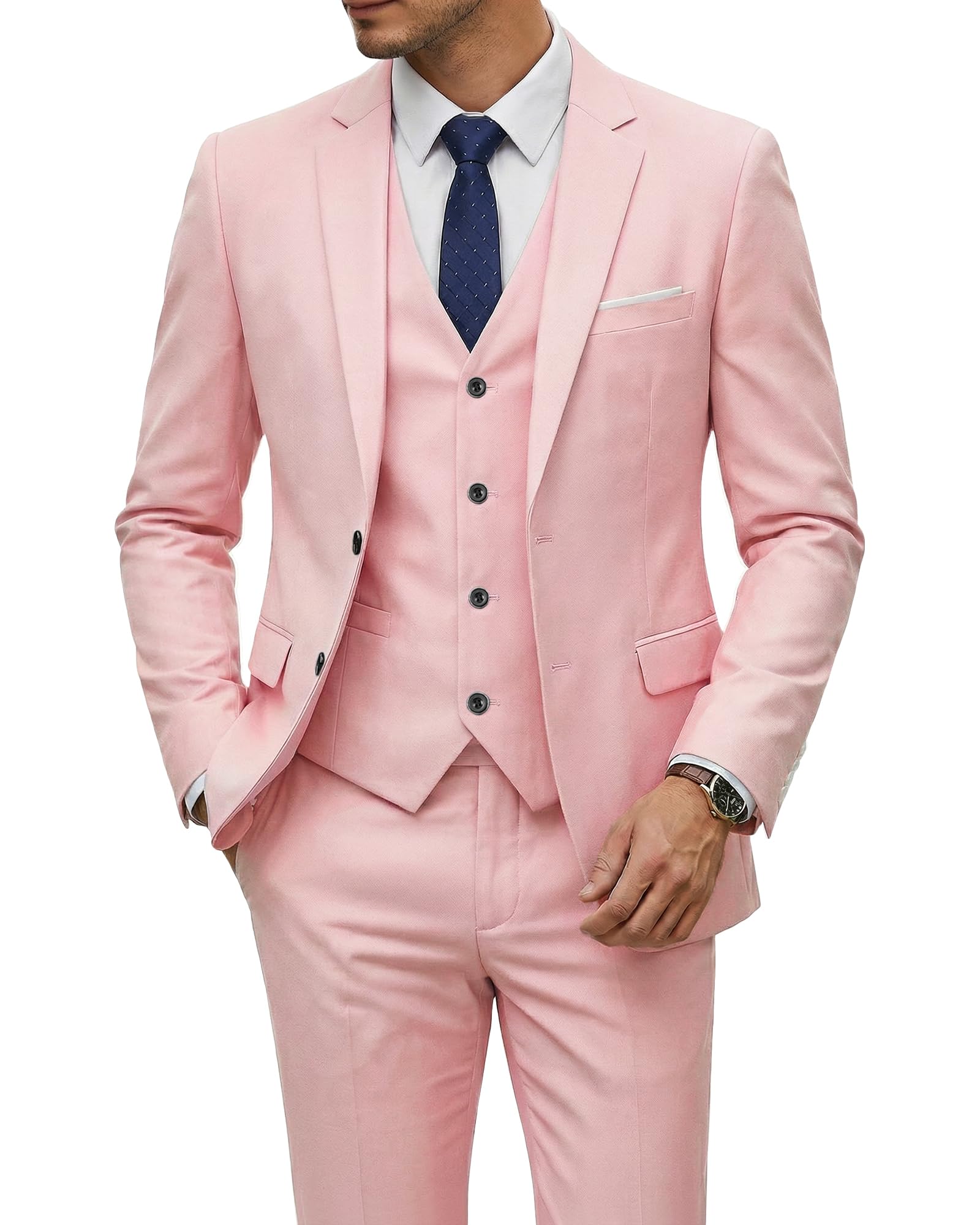 YND Men's 3 Piece Suit Set with Tie, 2 Button Slim Fit Solid Blazer Jacket Vest Pants, Business Wedding Party Suits for Men-39