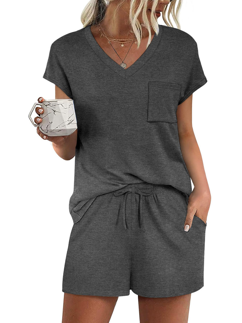 RUMIA Pajamas for Women 2 Piece Cap Sleeve Lounge Short Sets with Pockets (S-3XL)-85