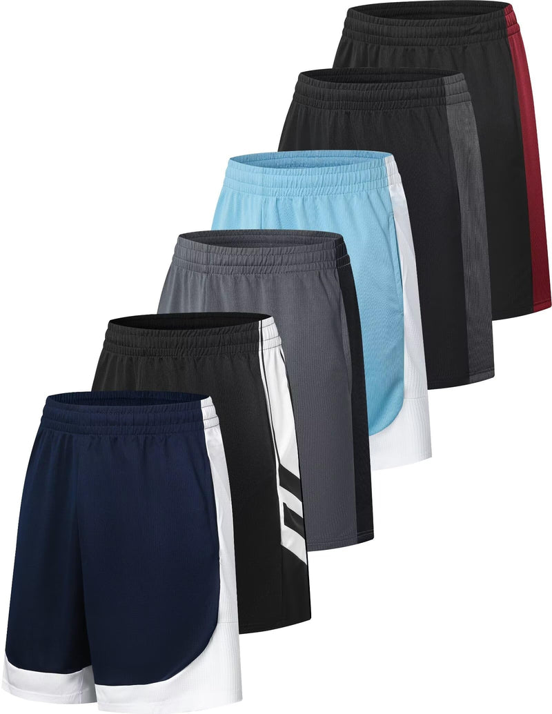 OYGSieg 6 Pack Mens Mesh Athletic Basketball Shorts Gym Shorts with Pockets, Quick Dry Workout Running Shorts Casual for Men