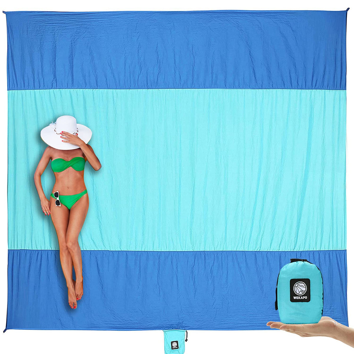 WEKAPO Beach Blanket Sandproof Waterproof, Extra Large Beach Mat, Oversized & Compact Sand Free, Quick Drying Beach Essentials for Vacation, Cruise, Picnic & Camping with Stakes