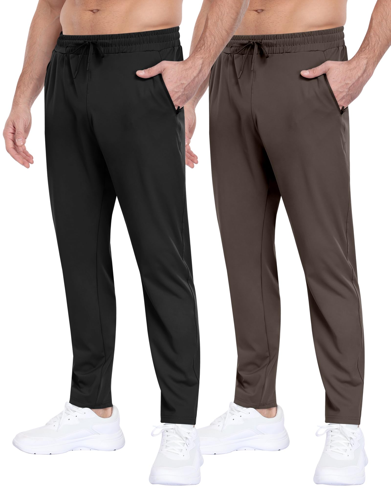 2 Pack Mens Fleece Lined Pants with Zipper Pockets,Winter Athletic Workout Warm Running Joggers Sweatpants for Men-36