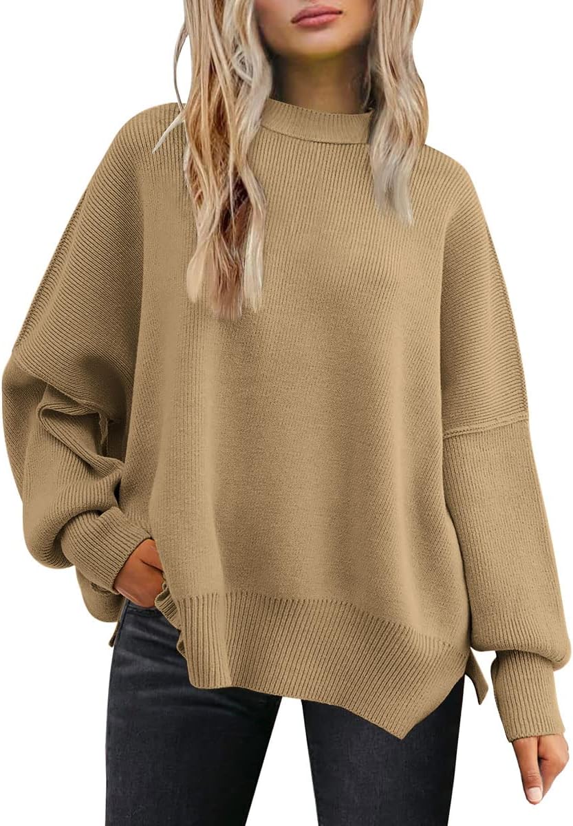 LILLUSORY Women's Oversized Batwing Sweaters 2025 Fall Outfits Trendy Crewneck Knit Side Slit Fashion Pullover Tops-64