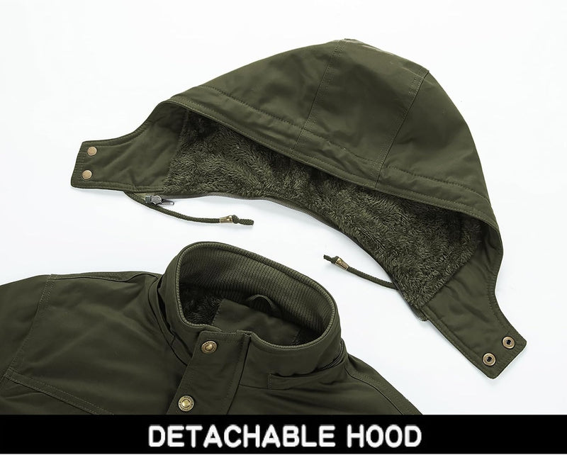 INVACHI Men's Winter Military Jacket, Fleece Lined Hooded Cargo Coat