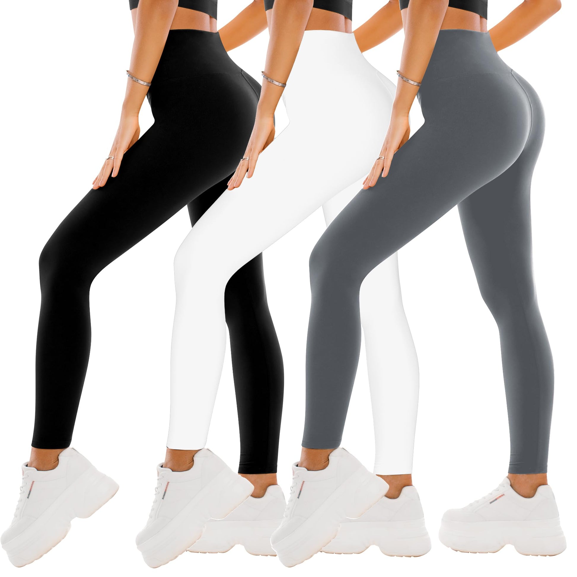 SINOPHANT 3 Pack Leggings for Women - High Waisted Buttery Soft Yoga Pants for Workout Athletic Sports