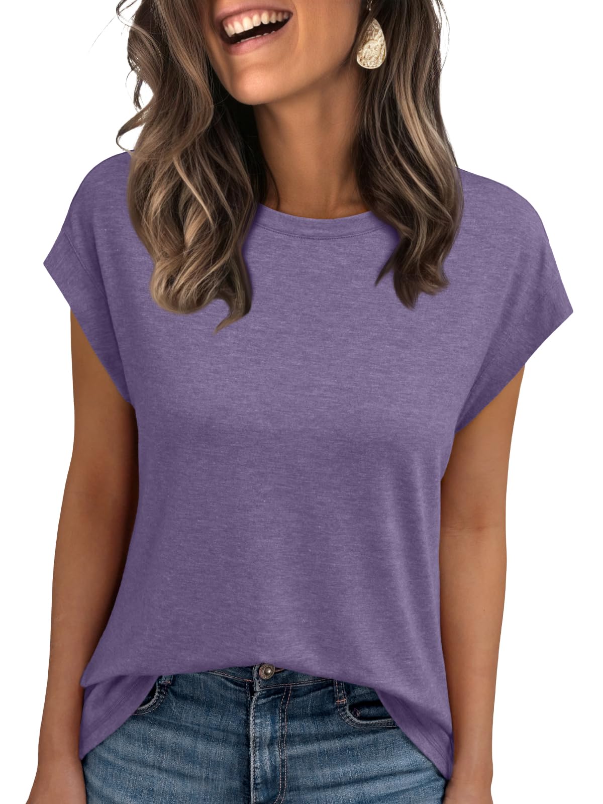 AUTOMET Women's Cap Sleeve Tops for Summer - Soft Stretchy Versatile Shirts for Office Casual Date Everyday Wear