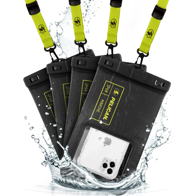 Pelican 2 Pack Marine Waterproof Phone Pouch (Regular) -Black/Hi-Vis Yellow | Touchscreen IP68 Floating Waterproof Phone Case w/Detachable Lanyard - Fits All Phones - Beach Cruise Ship Travel Essentials