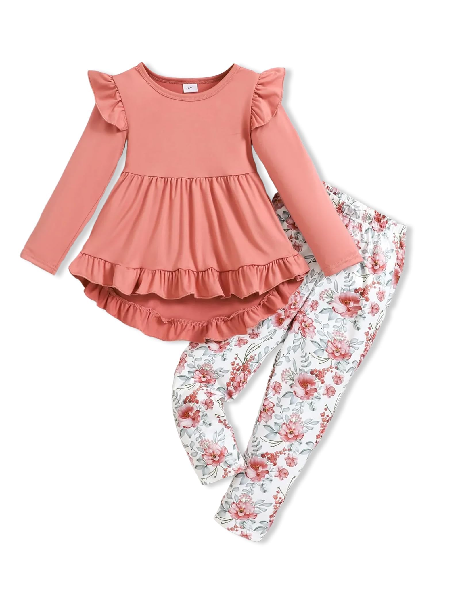 Doresbebe Toddler Girl Clothes Kid Fall Outfit Ruffle Sleeve Shirt Top Floral Pants Winter Clothing Set