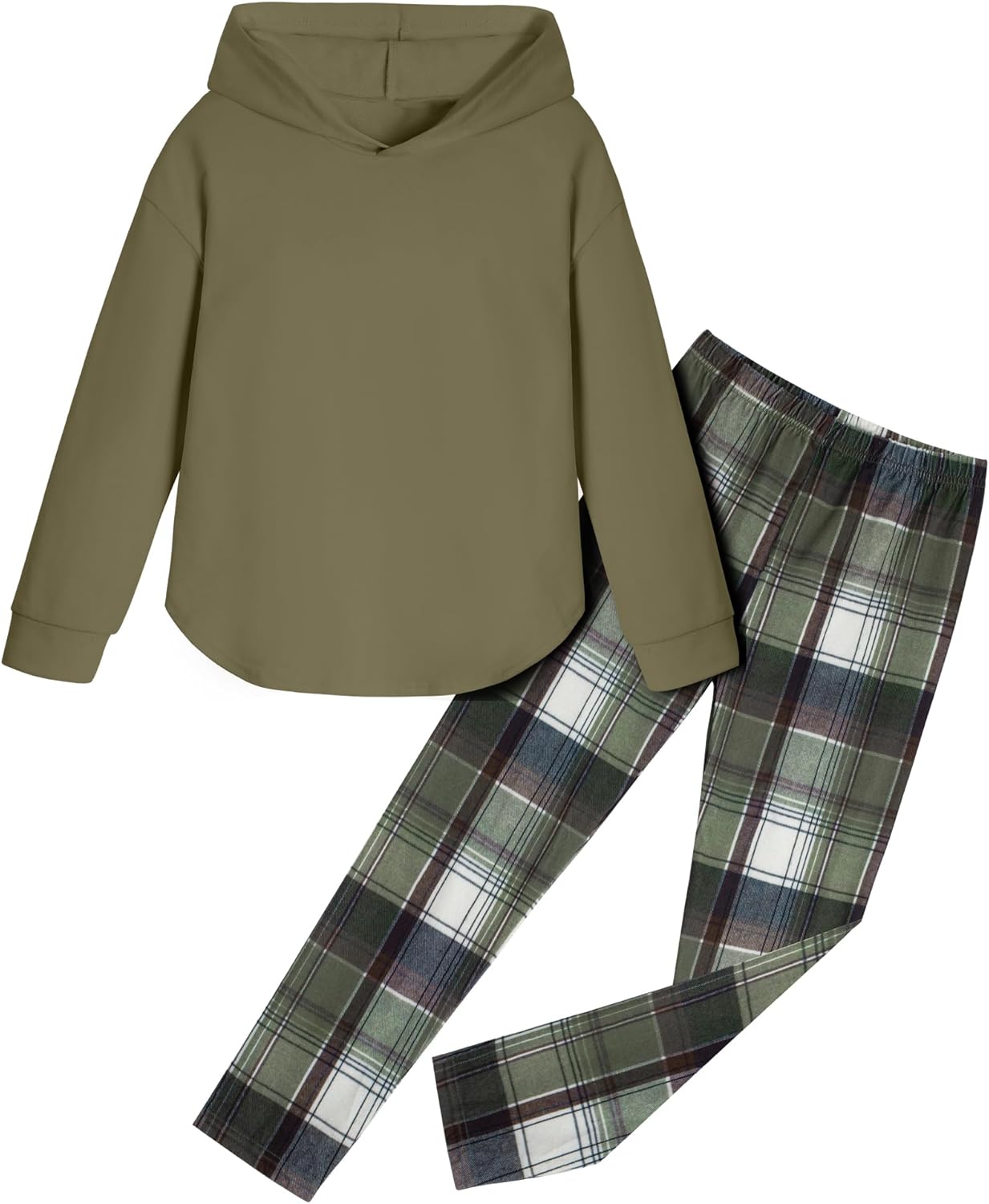 Fuermos Girls Clothes Sets Hooded Sweatshirt and Plaid Pants 2 Piece Girls Fall Outfits 6-14 Years