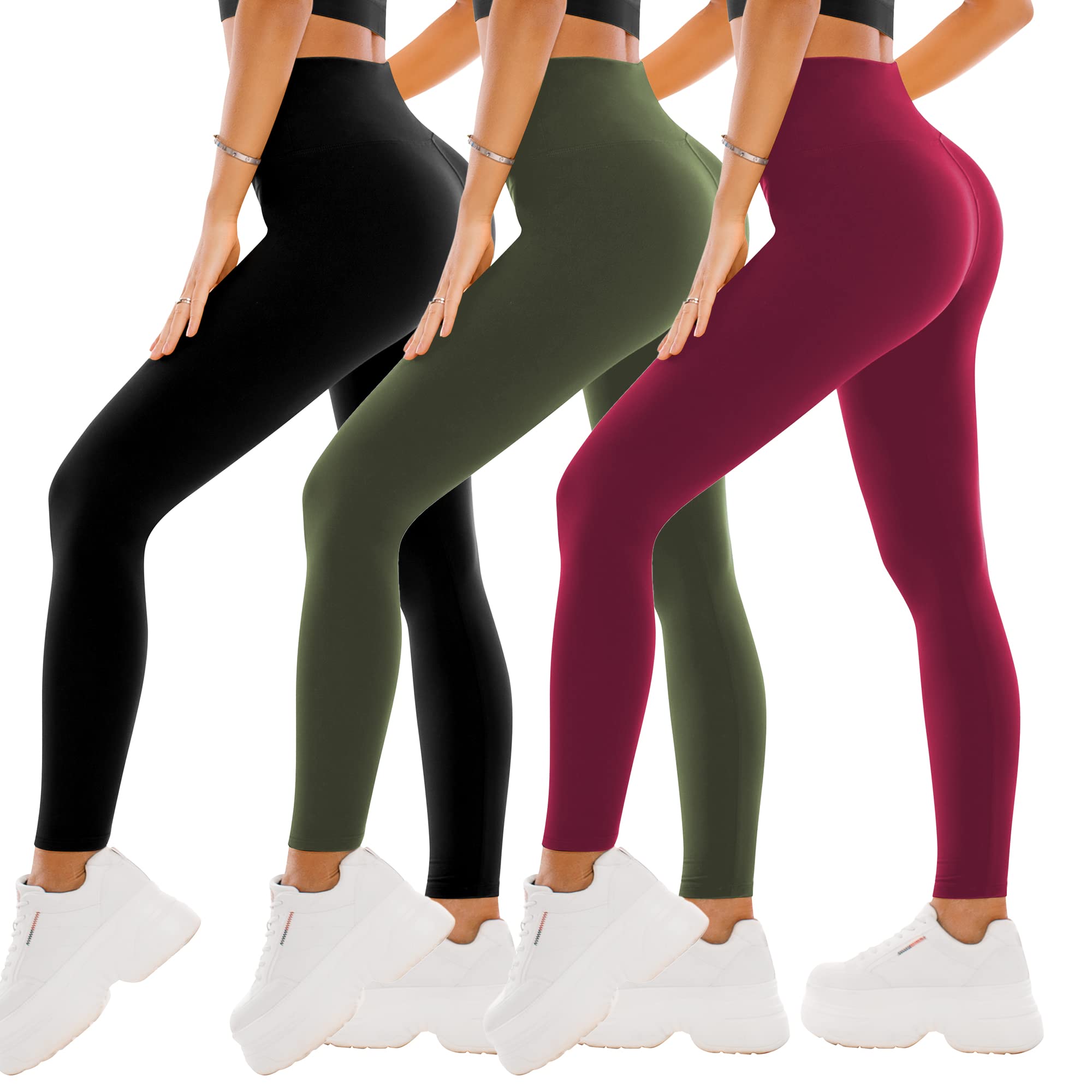 SINOPHANT 3 Pack Leggings for Women - High Waisted Buttery Soft Yoga Pants for Workout Athletic Sports