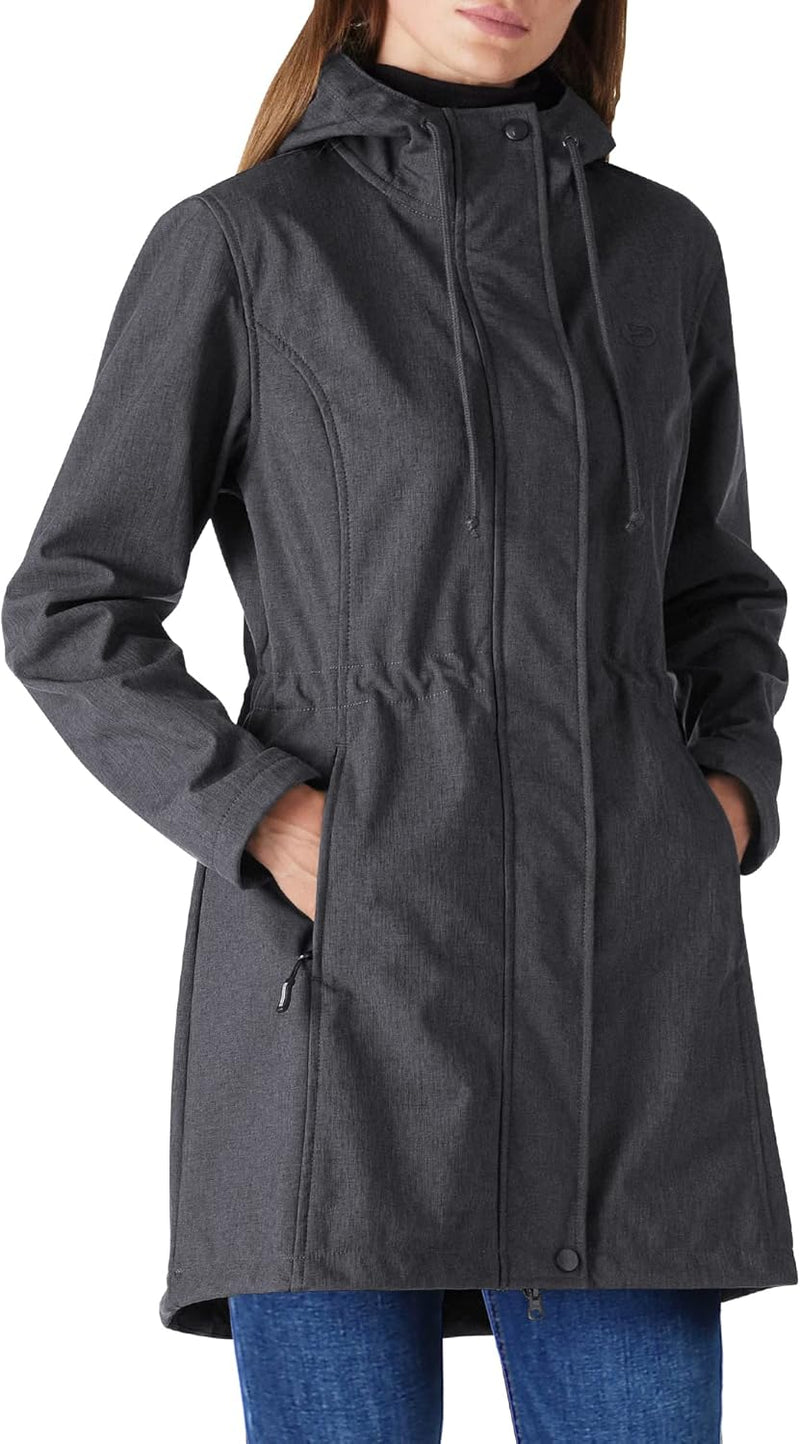 Outdoor Ventures Women's Lightweight Waterproof Fleece Lined Hooded Softshell Rain Jacket, Warm Windbreaker Long Coat-23