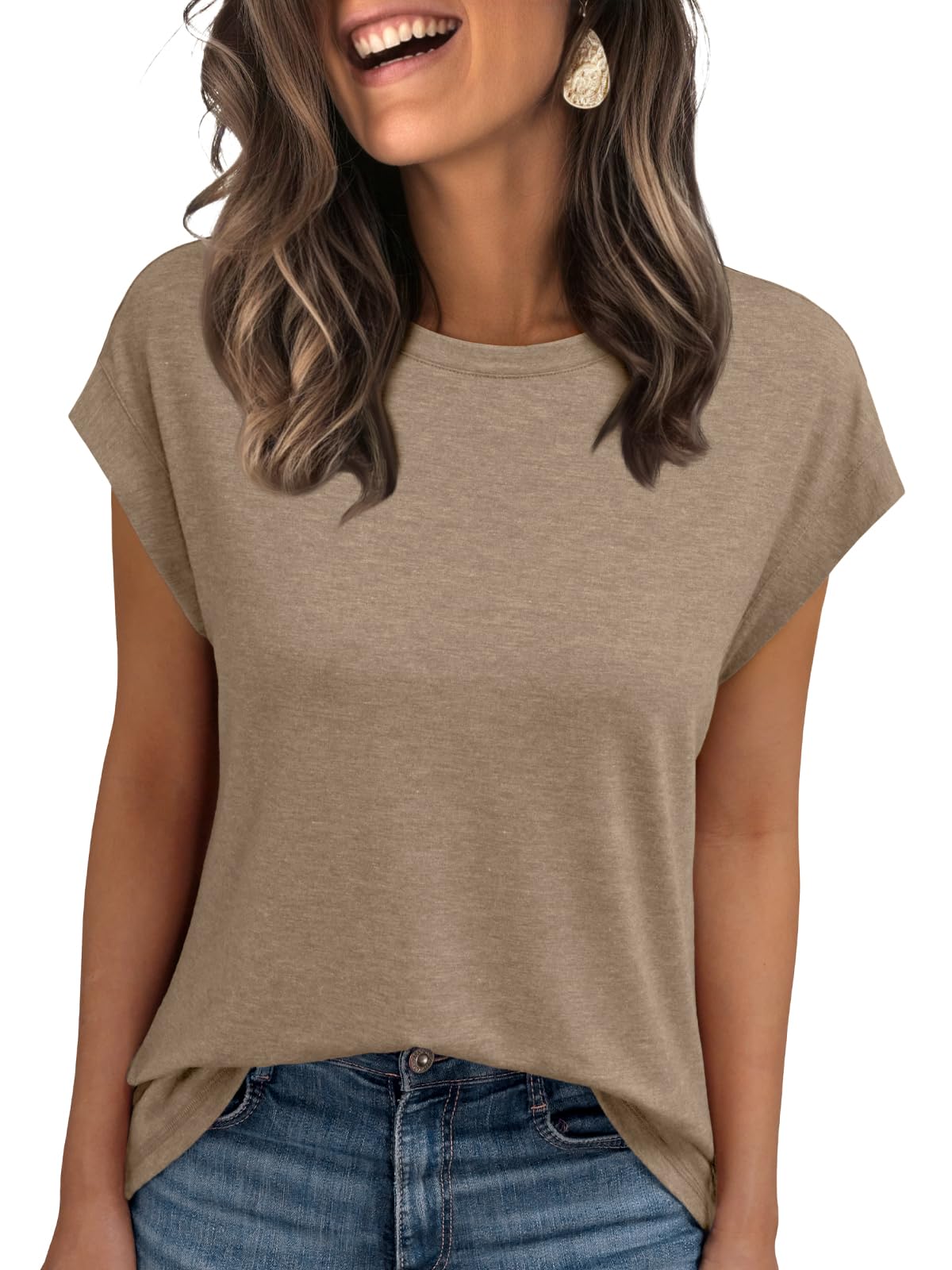 AUTOMET Women's Cap Sleeve Tops for Summer - Soft Stretchy Versatile Shirts for Office Casual Date Everyday Wear