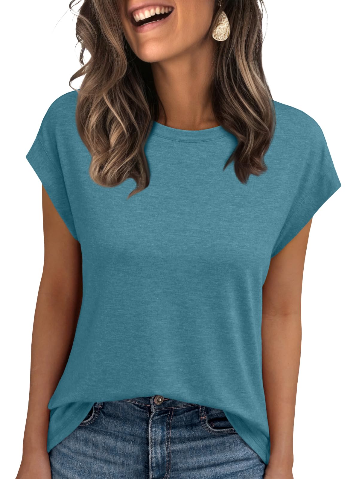AUTOMET Women's Cap Sleeve Tops for Summer - Soft Stretchy Versatile Shirts for Office Casual Date Everyday Wear