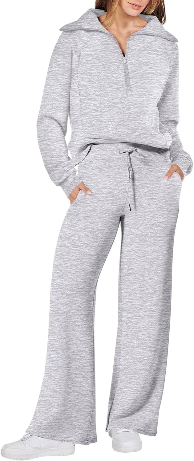 ANRABESS Women 2 Piece Outfits 2025 Fall Fashion Airport Wide Leg Pants Lounge Set Leisure Travel Vacation Clothes Sweatsuits-80