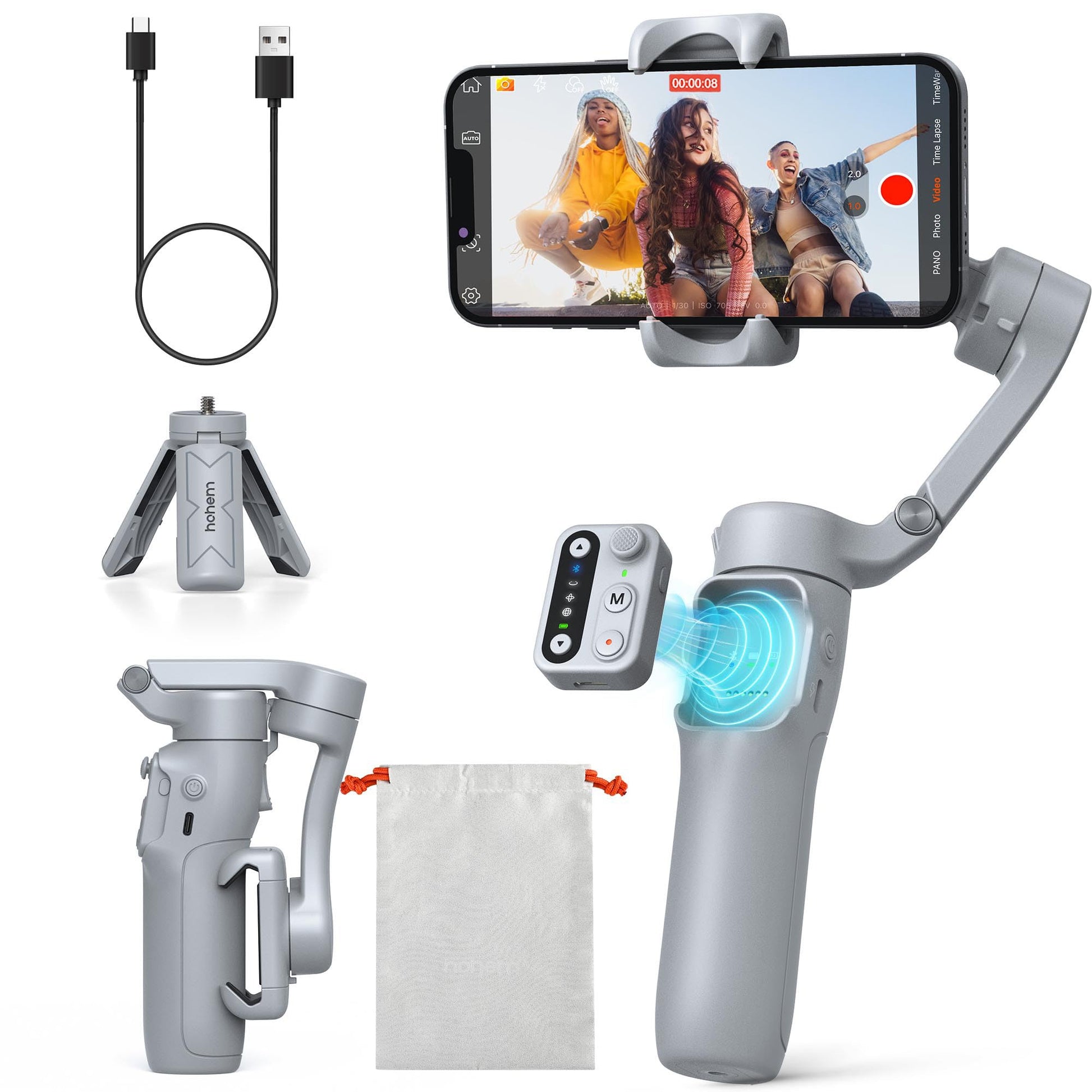 hohem iSteady X3 SE Plus Gimbal Stabilizer for iPhone, 3-Axis Phone Gimbal with Detachable Remote Control, Extendable Rod, 11-Hour Battery, Portable Foldable Stabilizer for Video Recording