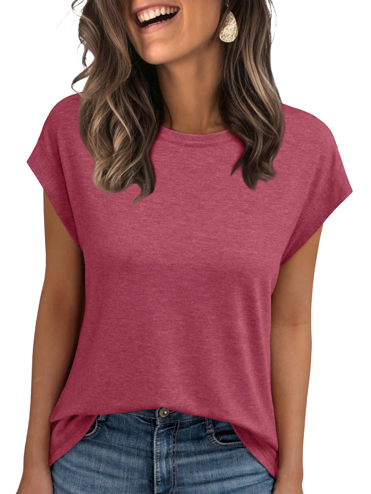 AUTOMET Women's Cap Sleeve Tops for Summer - Soft Stretchy Versatile Shirts for Office Casual Date Everyday Wear