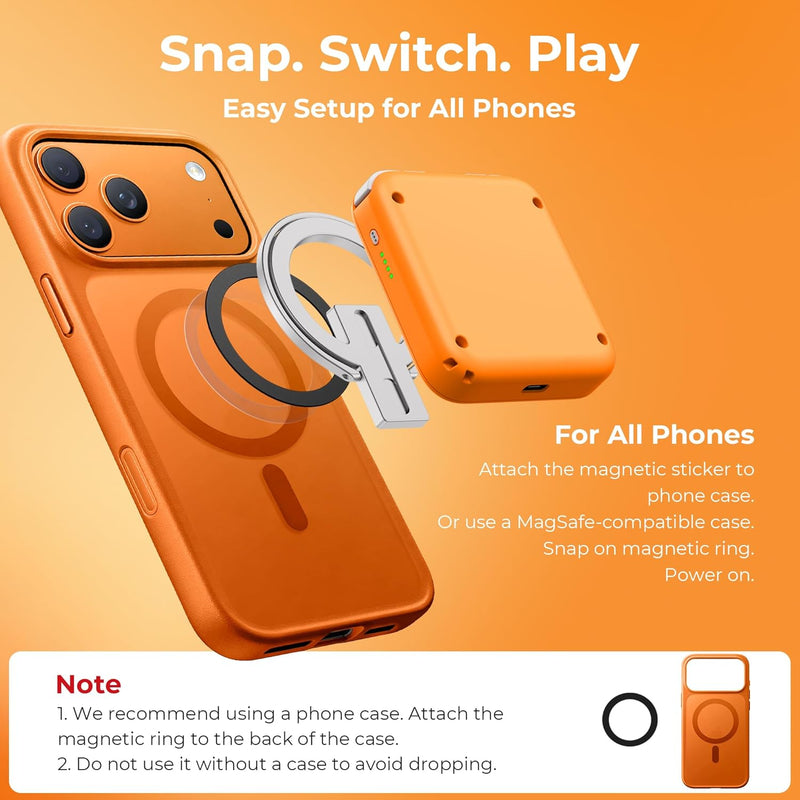 abxylute M4 Snap-On Mobile Gaming Controller for Android & iPhone, Lightweight Portable Phone Controller, Pocket-Sized Retro Emulator Gamepad Kickstand,Dual Joystick Turbo for Pro Gaming,Magnet Orange