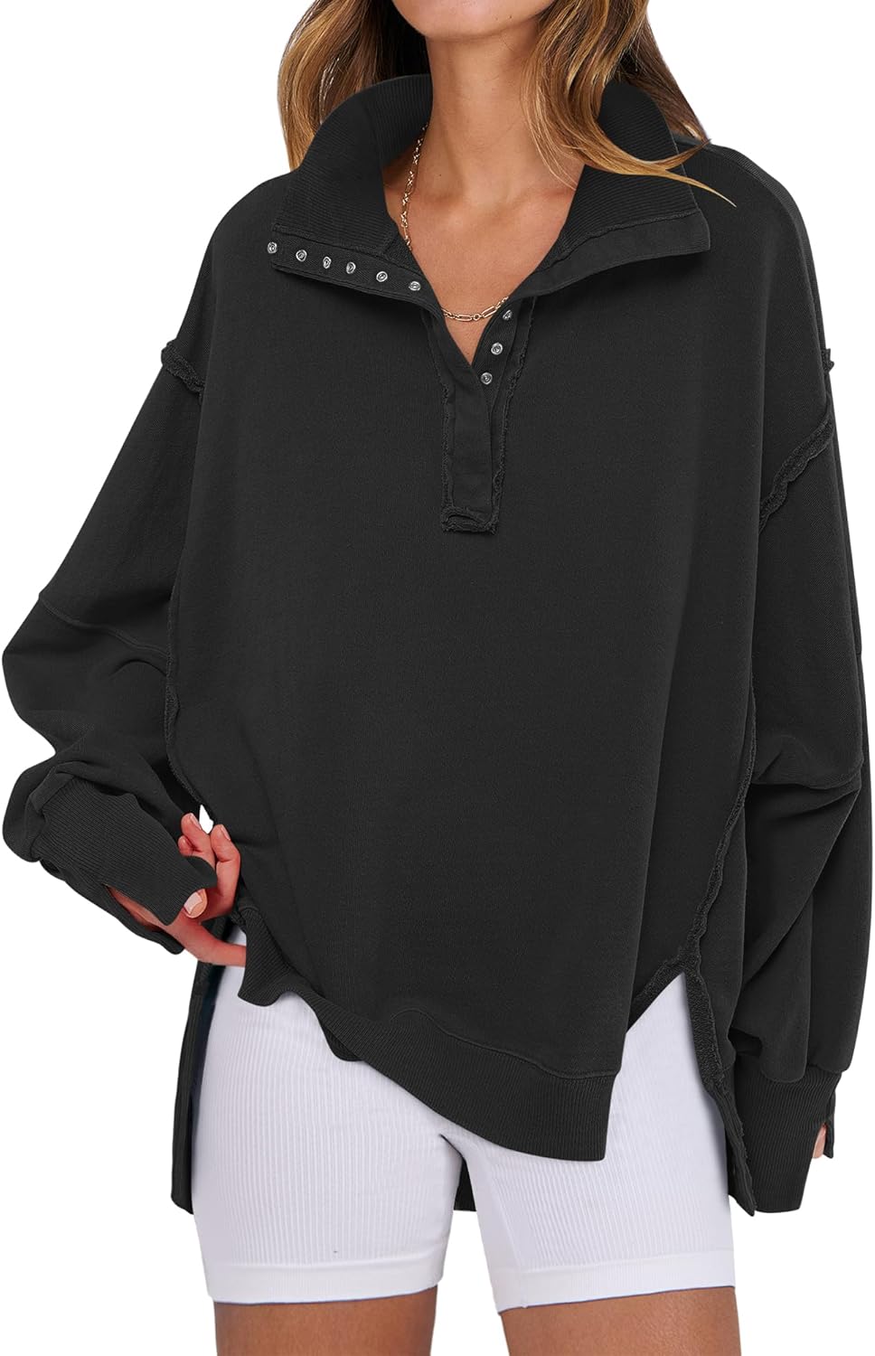 ANRABESS Women's Sweatshirts Oversized Casual Loose Button Up Henley Pullover Top High Low Split 2025 Fall Fashion Outfits-21