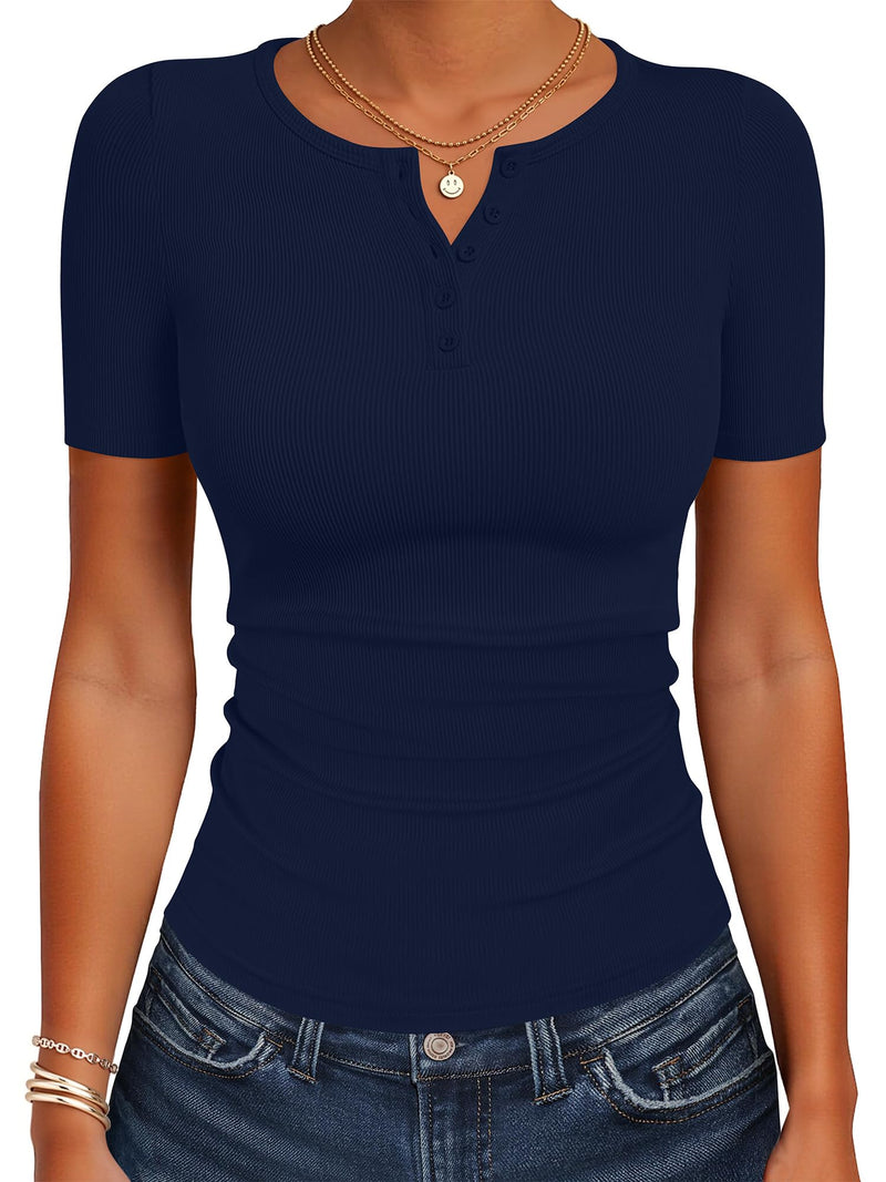 ANRABESS Womens Tops Short Sleeve Henley Shirts 2026 Summer Ribbed Slim Fit Basic Casual Tee Blouse Trendy Spring Clothing-10