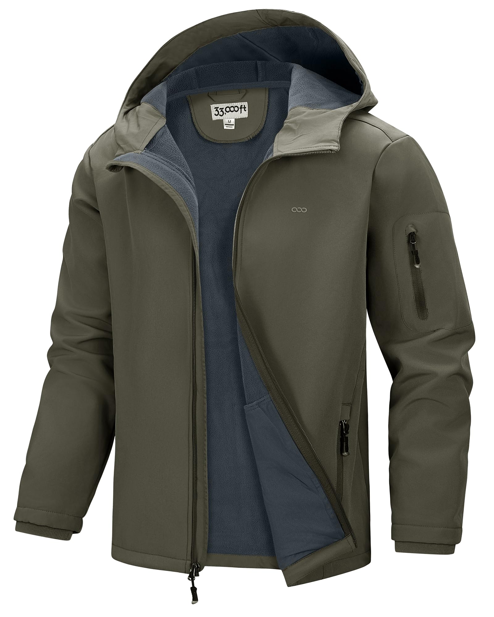 33,000ft Men's Hooded Softshell Jacket Waterproof Lightweight Insulated Windbreaker Fleece Lined Rain Shell Jacket-53