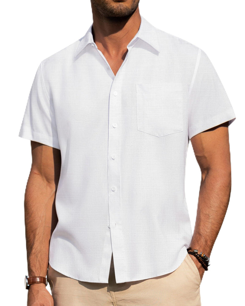 Alimens & Gentle Mens Linen Shirts Short Sleeve Button Down Shirts Wrinkle Free Casual Vacation Beach Summer Tops