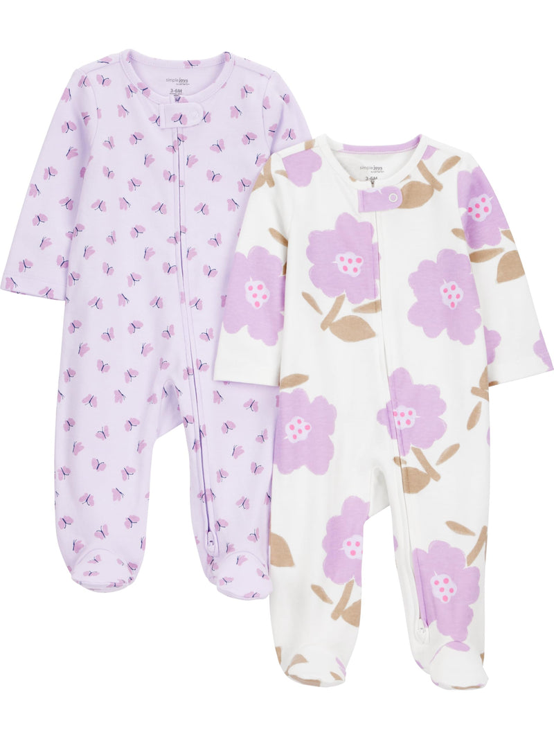 Simple Joys by Carter's Baby Girls' Cotton Footed Sleep and Play, Pack of 2
