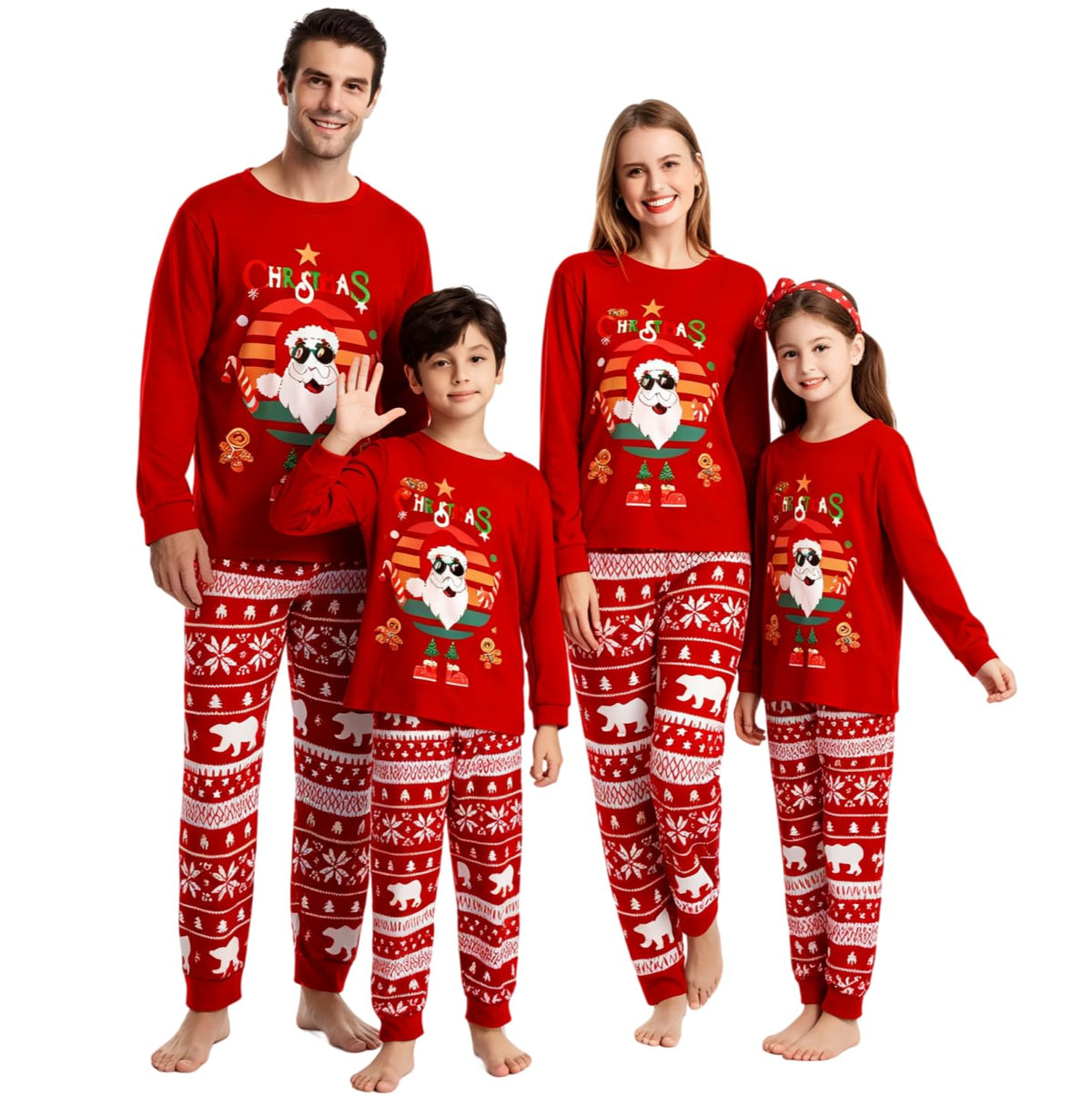 lohill Christmas Pajamas for Family, Womens Sanda Claus Snow Print Xmas Pjs Pajamas matching christmas pjs