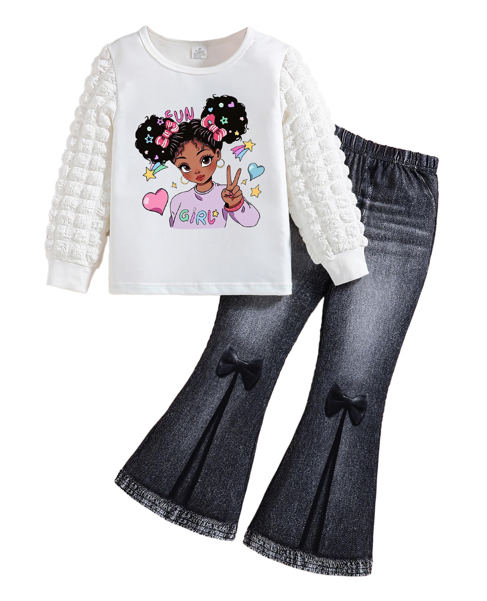 VeryNew Toddler Girl Clothes Sets, 2Pcs Cute Fall Outfit for Little Girls, Long Sleeve Top & Pants for Size 4-8T