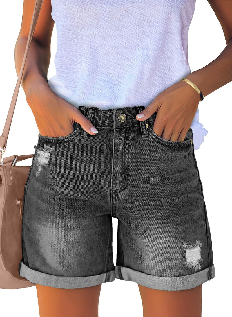 luvamia Women's Casual Ripped Denim Shorts High Rise Distressed Rolled Hem Jeans Shorts