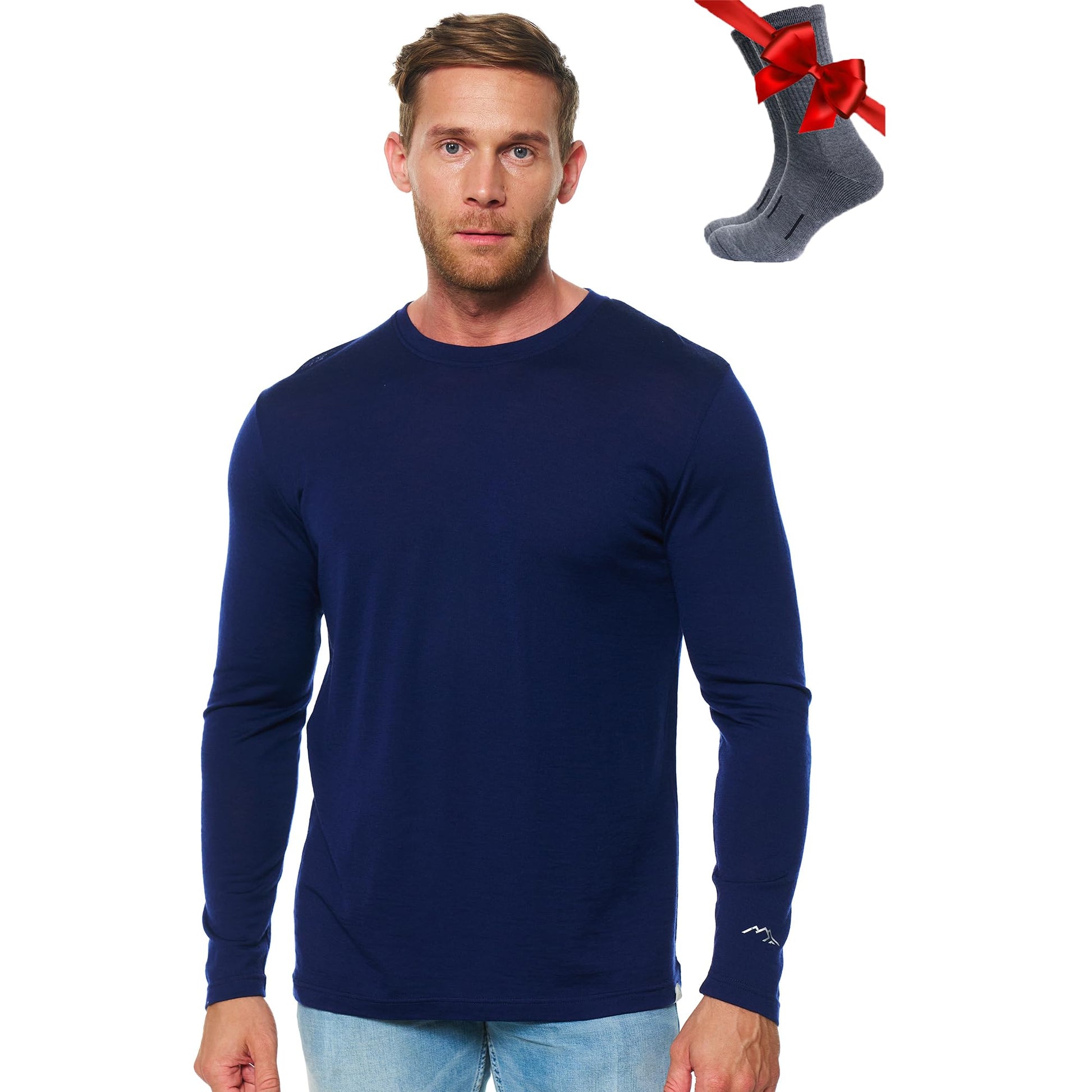 Merino.tech Merino Wool Base Layer - Mens 100% Merino Wool Long Sleeve Thermal Shirts Heavyweight, Midweight, Lite with Socks-100