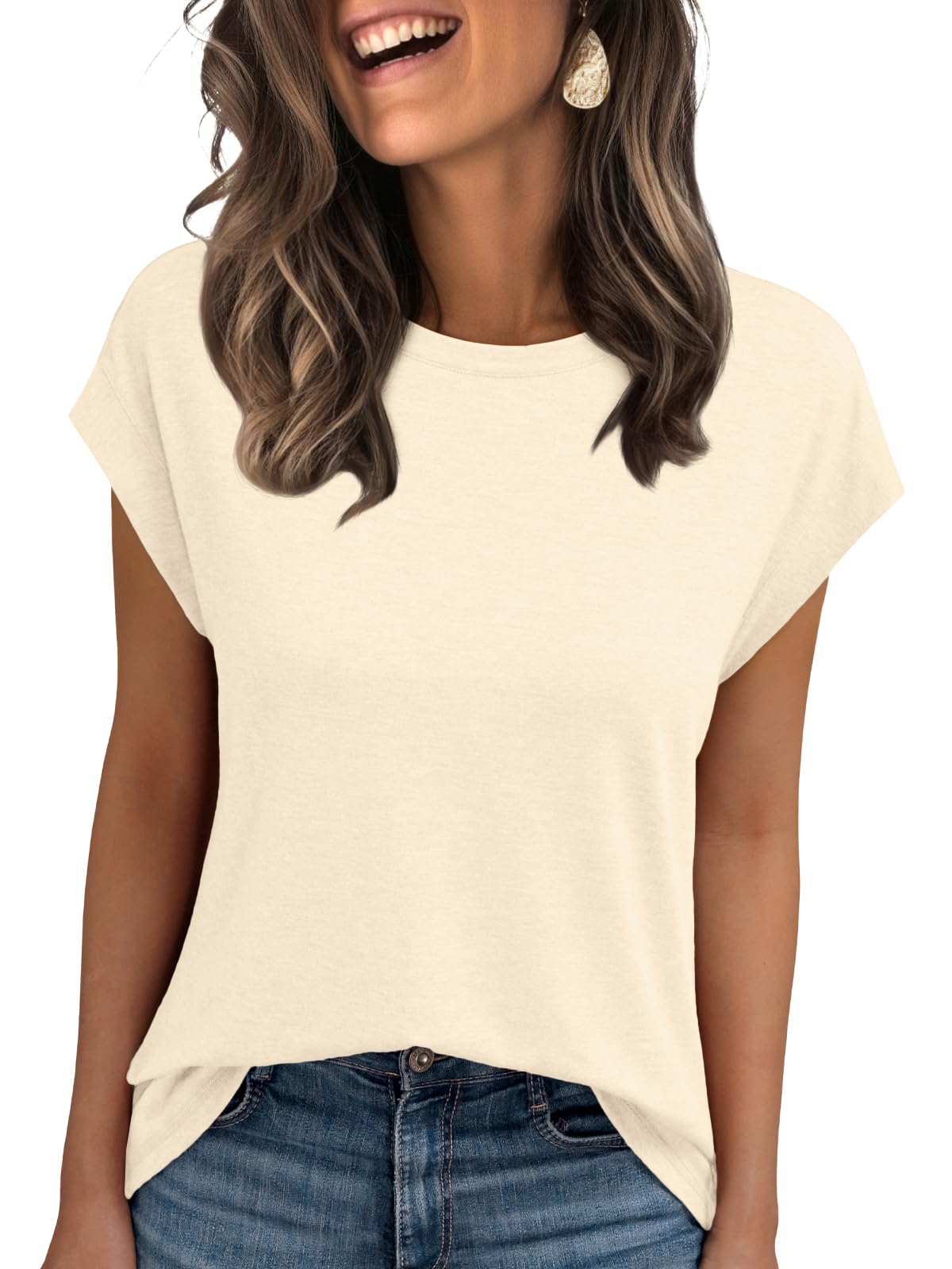 AUTOMET Women's Cap Sleeve Tops for Summer - Soft Stretchy Versatile Shirts for Office Casual Date Everyday Wear
