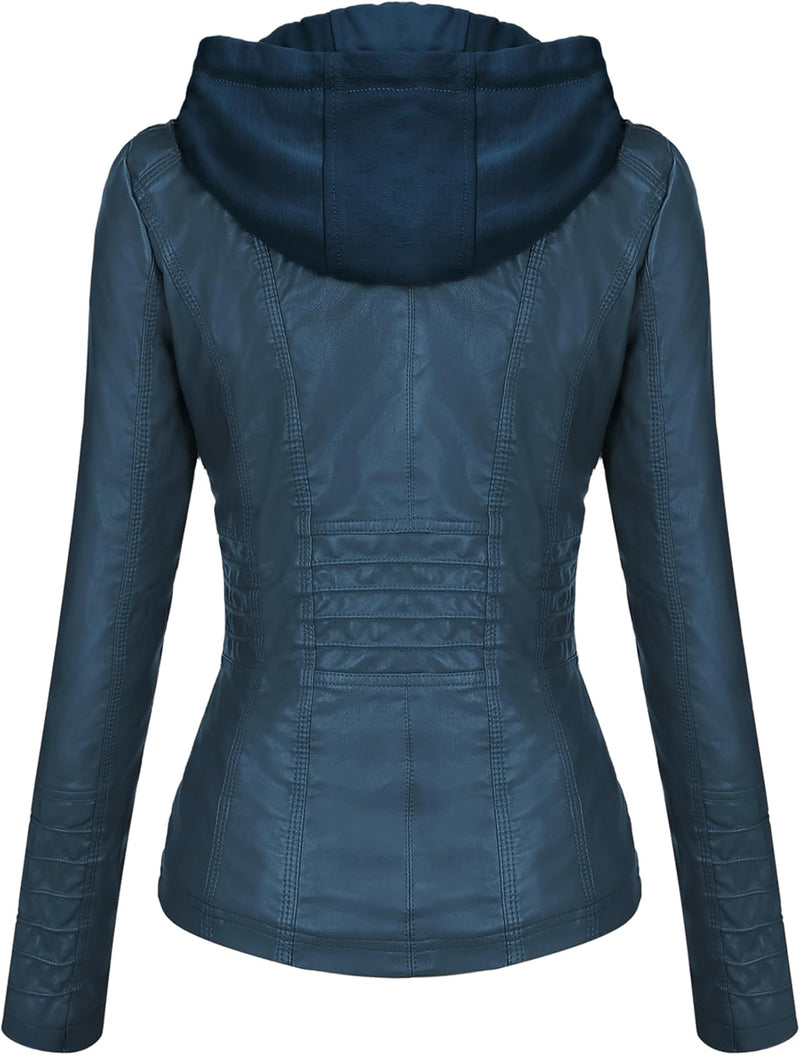 Tanming Womens Faux Leather Jacket Hooded Moto Biker Coat Outerwear Fall Fashion Outfits Winter Clothes-91