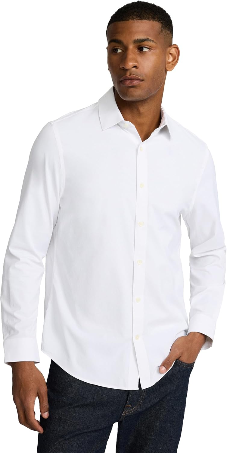 EXPRESS Men’s Everyday Performance Dress Shirt – Slim Fit Stretch Solid Button-Up, Moisture-Wicking, Wrinkle Resistant