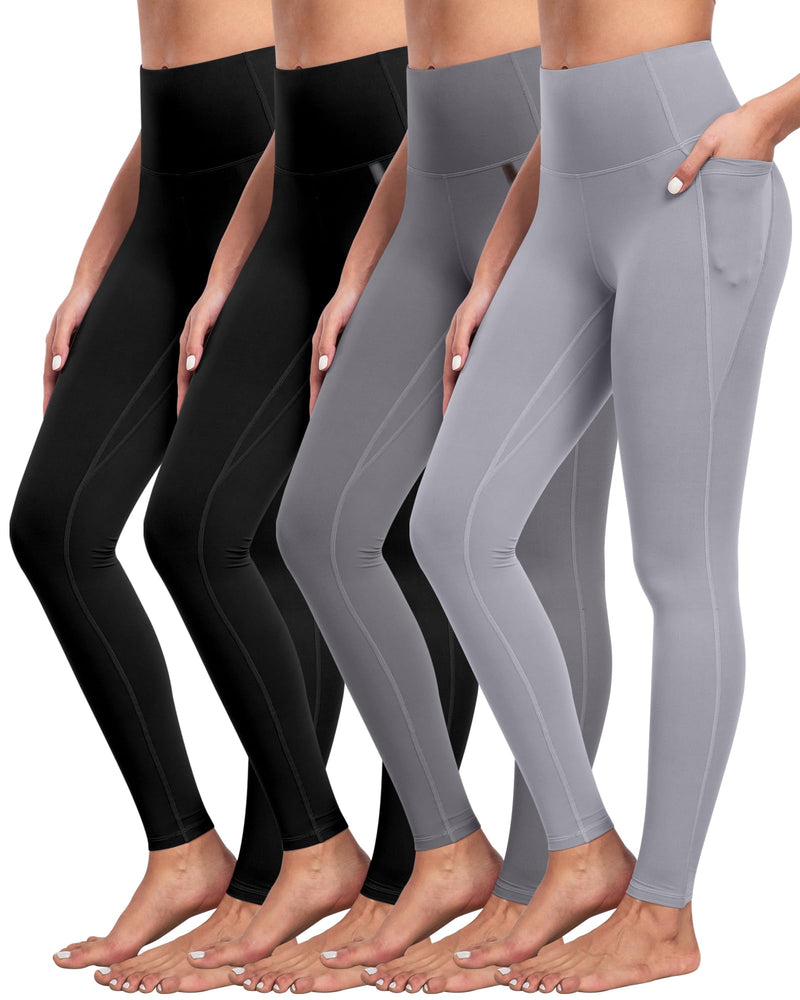 NORMOV 4 Packs Yoga Leggings with Pockets for Women, Soft High Waisted Tummy Control Workout Pants