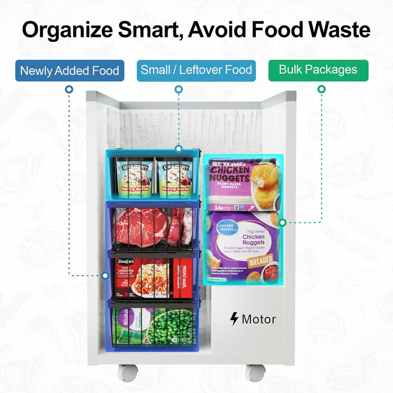 iSPECLE Freezer Organizer Bins - Storage Baskets for 5 Cu.Ft, 4 Pack | Easy Food Access, Stackable Wire Storage, Vertical Space for Frozen Food, Sorts Meat, Vegetables and Bagged Items, Home