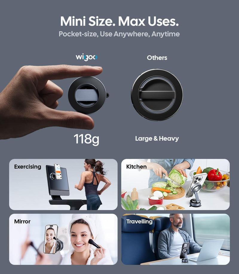 Wigoo Vacuum Magnetic Phone Holder for Car for Magsafe [80LBS Suction & 3000gf Magnetic] 360° Adjustable Car Phone Mount, for iPhone 17 Pro Max 16 15 14 13 12 Air Plus, Black