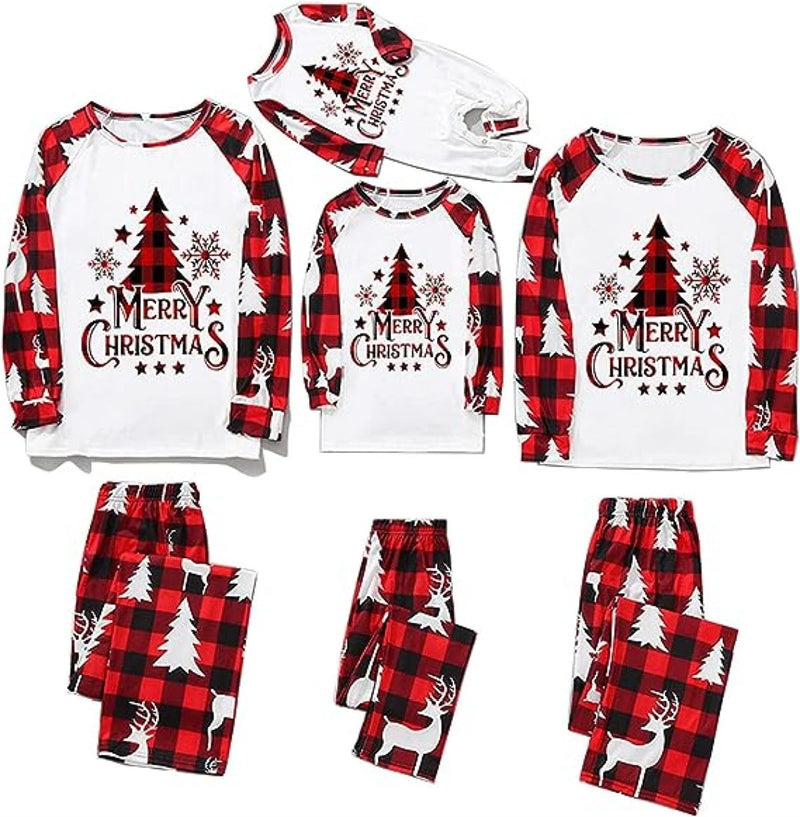 lohill Christmas Pajamas for Family, Womens Sanda Claus Snow Print Xmas Pjs Pajamas matching christmas pjs