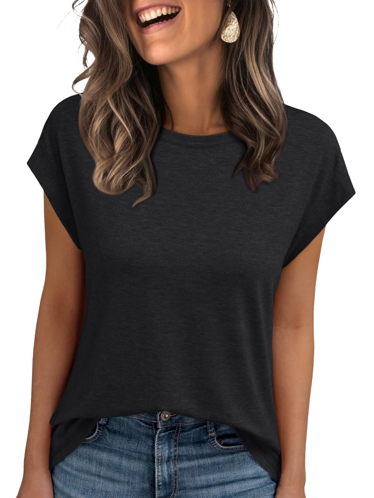 AUTOMET Women's Cap Sleeve Tops for Summer - Soft Stretchy Versatile Shirts for Office Casual Date Everyday Wear