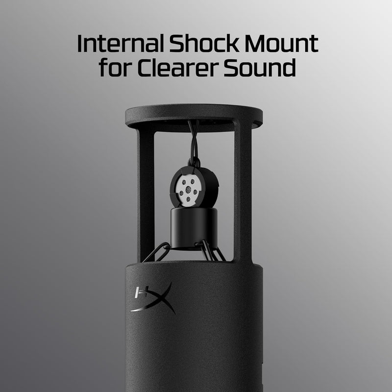 HyperX SoloCast 2 – Gaming USB Condenser Mic for PC, USB-C to USB-A, Built-in Pop Filter, Internal Shock Mount, Plug and Play, 24-bit / 96kHz, Compact Tiltable Stand – Black