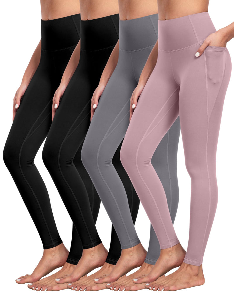 NORMOV 4 Packs Yoga Leggings with Pockets for Women, Soft High Waisted Tummy Control Workout Pants